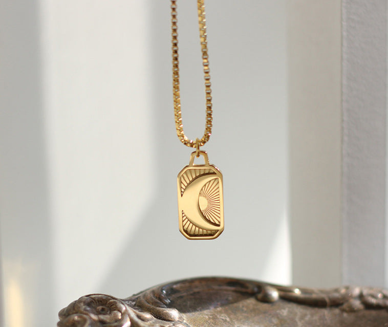 Wholesale Square Sun Moon Gold Plated Sweaters Necklace